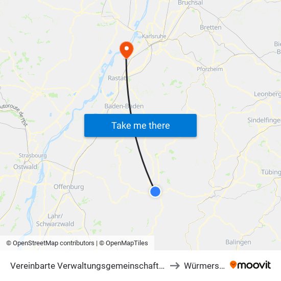 Vereinbarte Verwaltungsgemeinschaft Freudenstadt to Würmersheim map