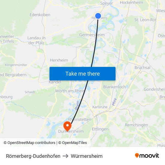 Römerberg-Dudenhofen to Würmersheim map