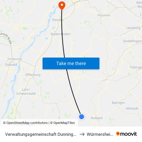 Verwaltungsgemeinschaft Dunningen to Würmersheim map