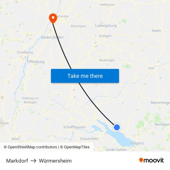 Markdorf to Würmersheim map