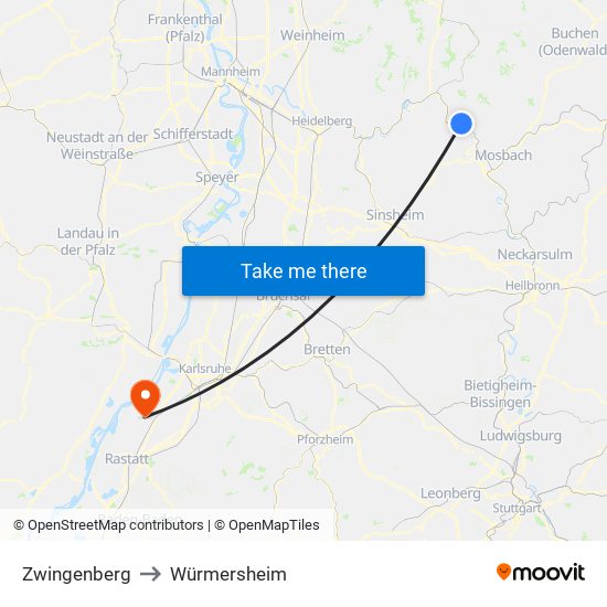 Zwingenberg to Würmersheim map