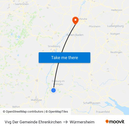 Vvg Der Gemeinde Ehrenkirchen to Würmersheim map