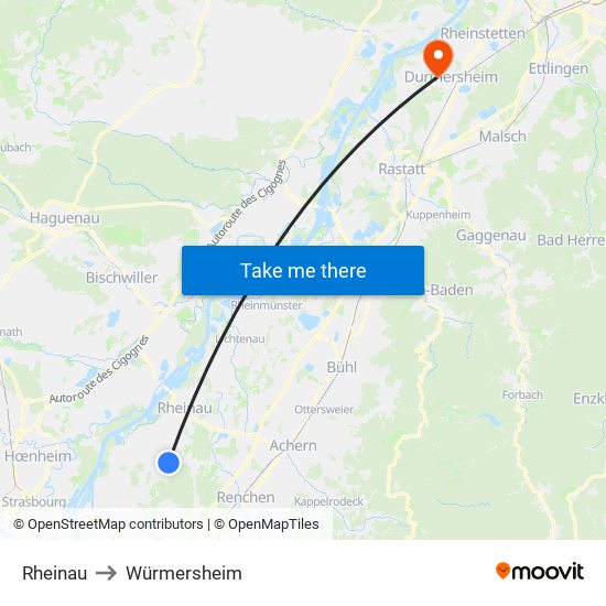 Rheinau to Würmersheim map