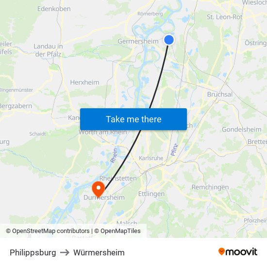 Philippsburg to Würmersheim map