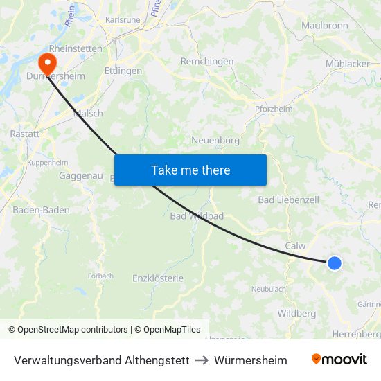 Verwaltungsverband Althengstett to Würmersheim map