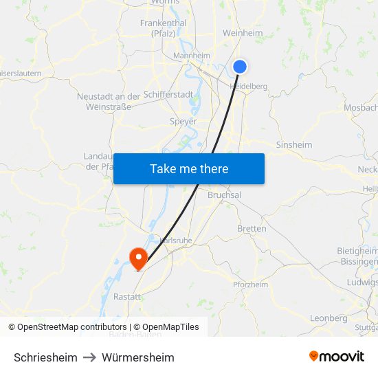 Schriesheim to Würmersheim map