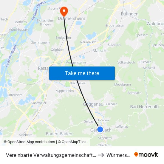 Vereinbarte Verwaltungsgemeinschaft Gernsbach to Würmersheim map