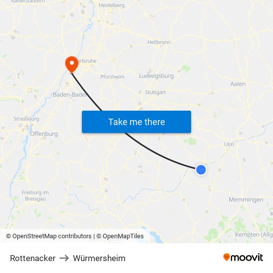 Rottenacker to Würmersheim map
