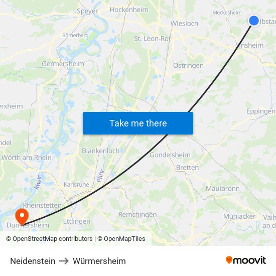 Neidenstein to Würmersheim map