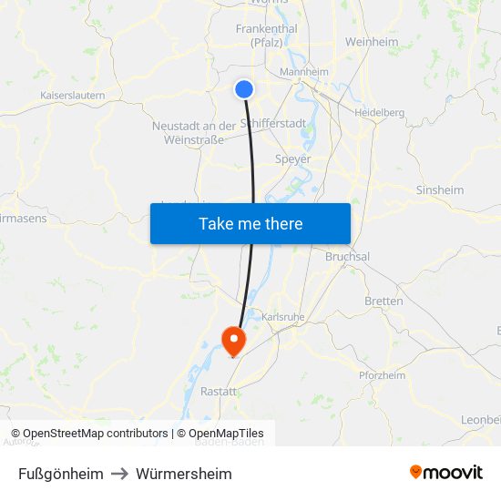 Fußgönheim to Würmersheim map