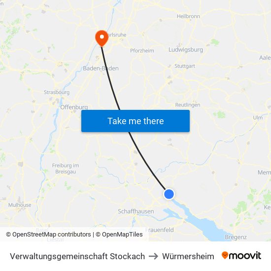 Verwaltungsgemeinschaft Stockach to Würmersheim map