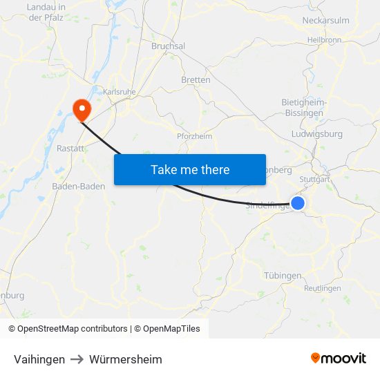 Vaihingen to Würmersheim map