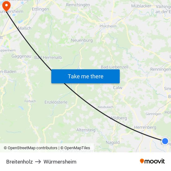 Breitenholz to Würmersheim map