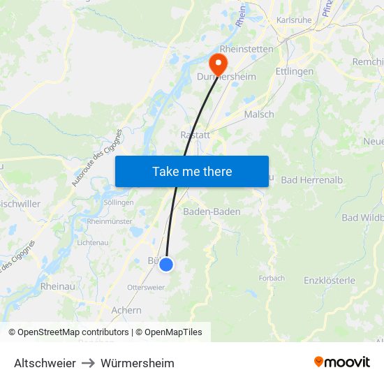 Altschweier to Würmersheim map