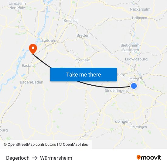 Degerloch to Würmersheim map