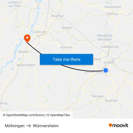 Möhringen to Würmersheim map