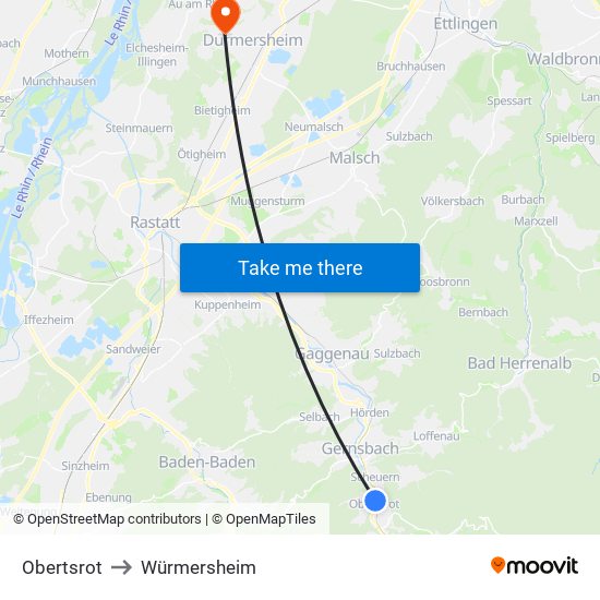 Obertsrot to Würmersheim map