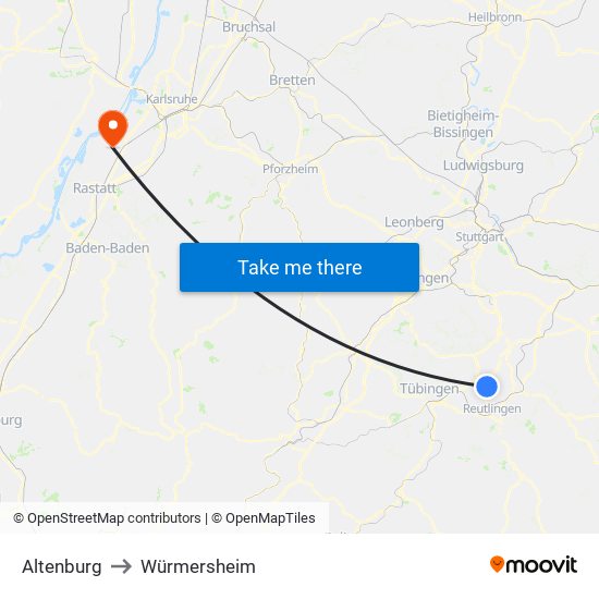 Altenburg to Würmersheim map