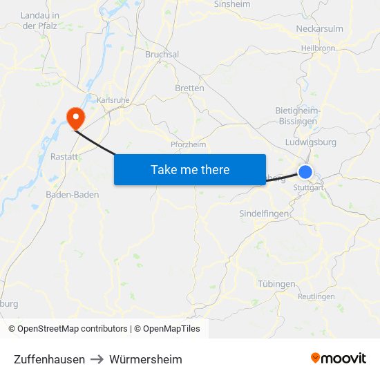 Zuffenhausen to Würmersheim map