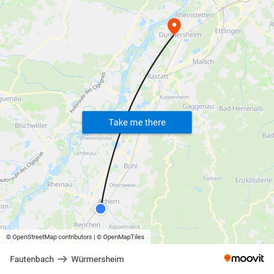 Fautenbach to Würmersheim map