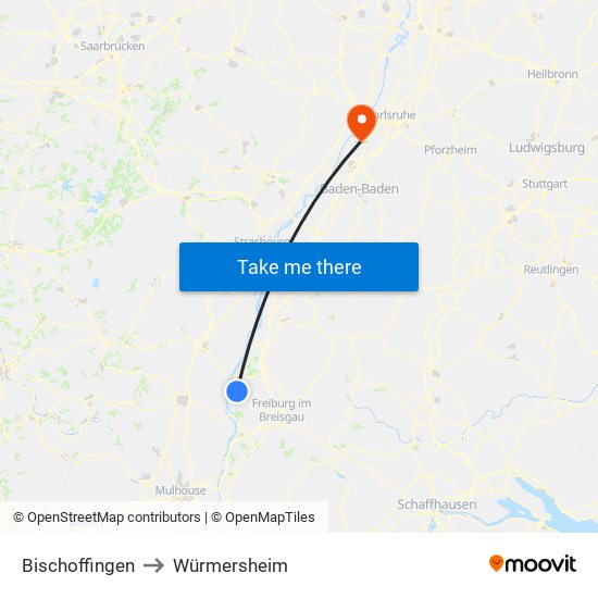 Bischoffingen to Würmersheim map