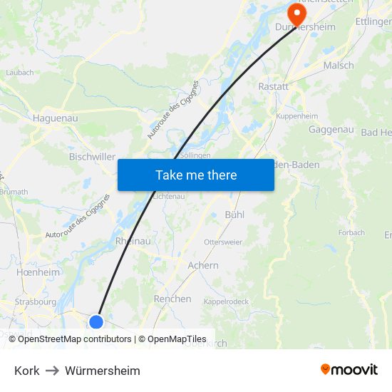 Kork to Würmersheim map