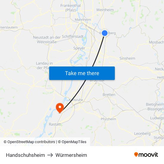 Handschuhsheim to Würmersheim map