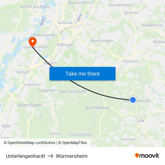 Unterlengenhardt to Würmersheim map