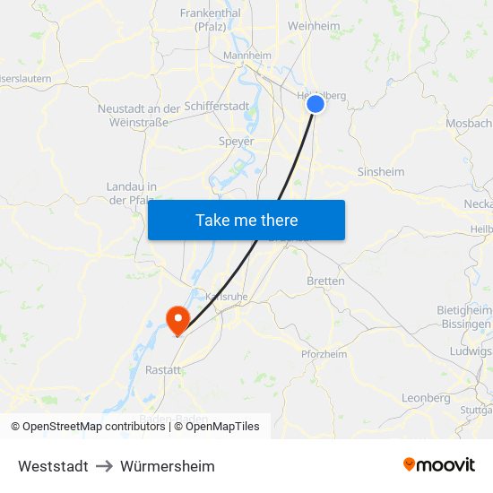 Weststadt to Würmersheim map