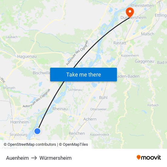 Auenheim to Würmersheim map