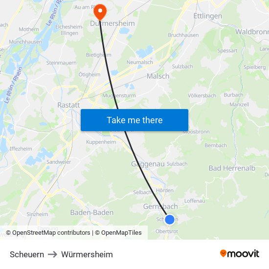 Scheuern to Würmersheim map