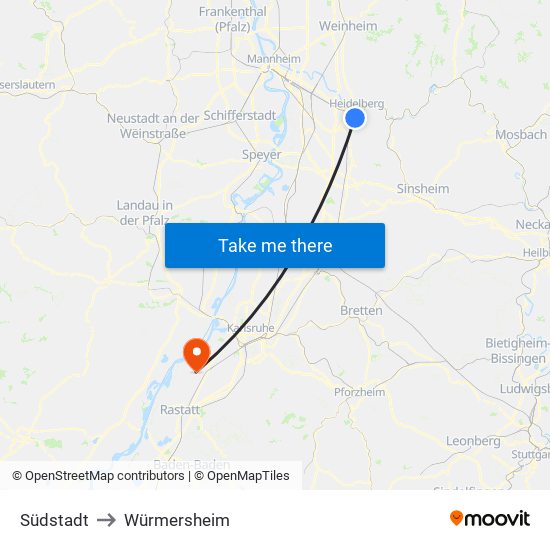 Südstadt to Würmersheim map