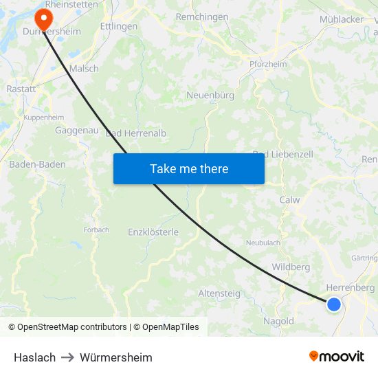 Haslach to Würmersheim map