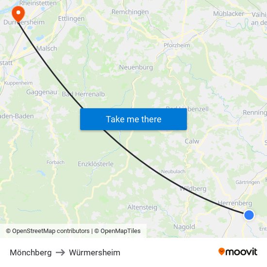 Mönchberg to Würmersheim map