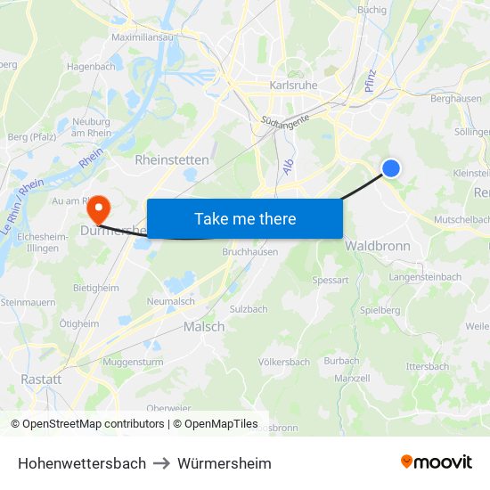 Hohenwettersbach to Würmersheim map