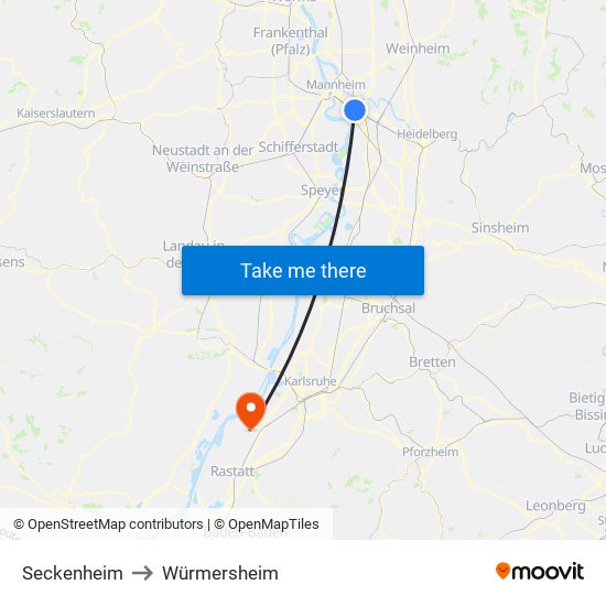 Seckenheim to Würmersheim map