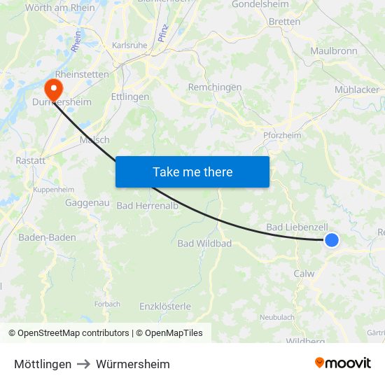 Möttlingen to Würmersheim map