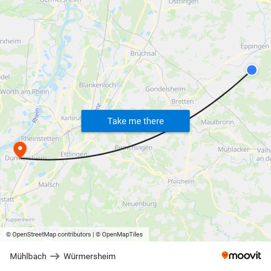 Mühlbach to Würmersheim map