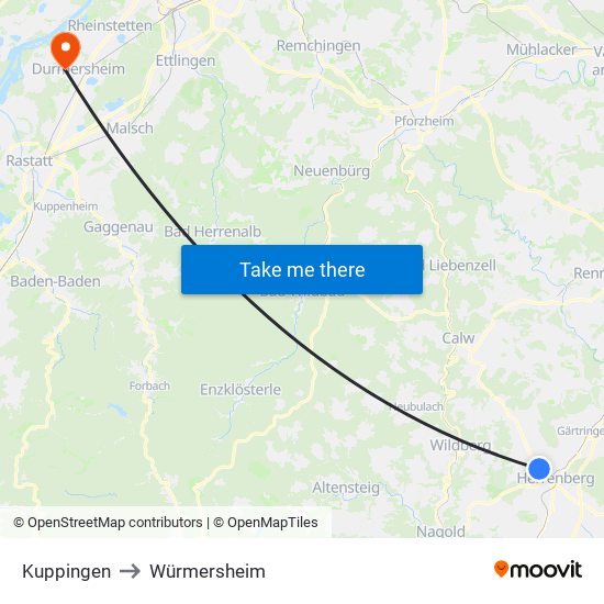 Kuppingen to Würmersheim map