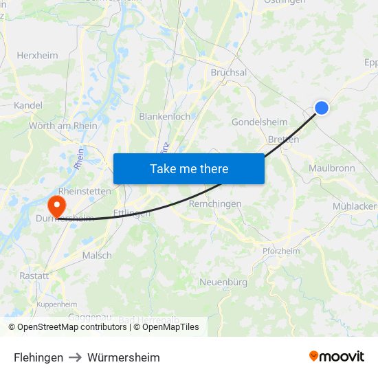 Flehingen to Würmersheim map
