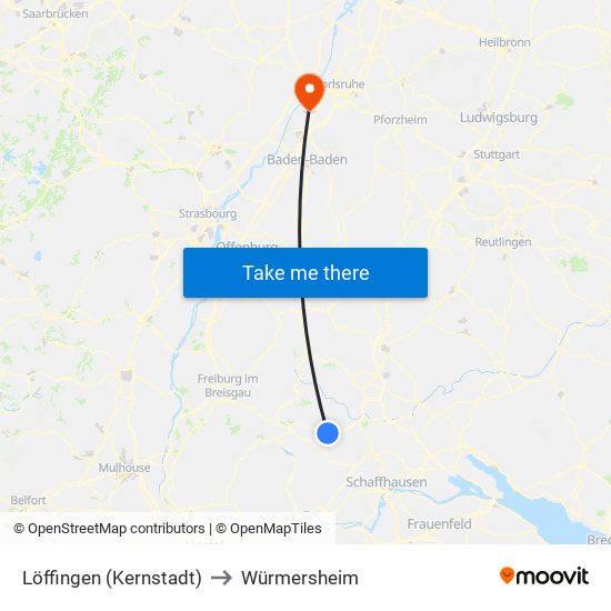 Löffingen (Kernstadt) to Würmersheim map