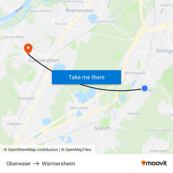 Oberweier to Würmersheim map