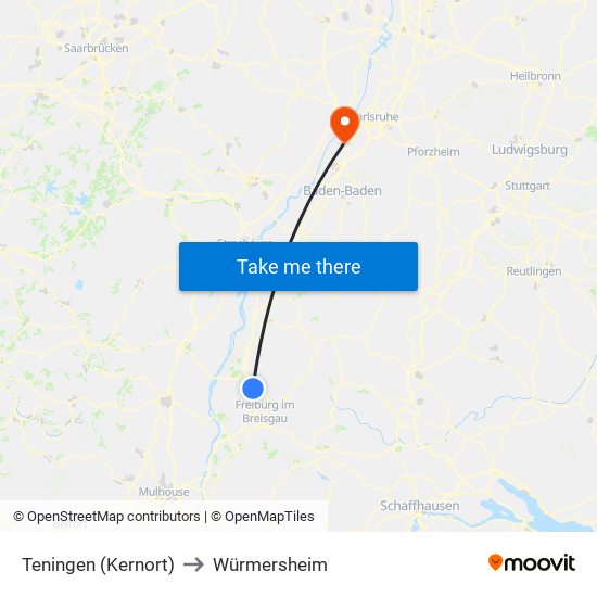 Teningen (Kernort) to Würmersheim map