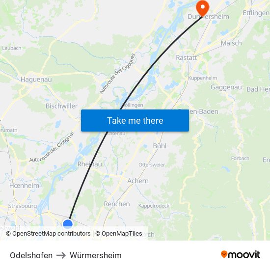 Odelshofen to Würmersheim map