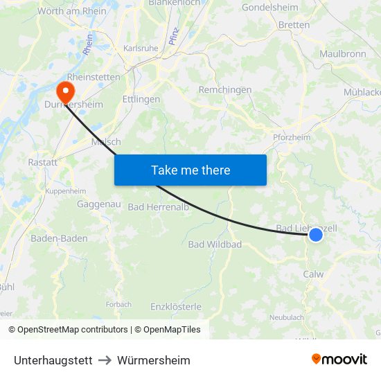 Unterhaugstett to Würmersheim map