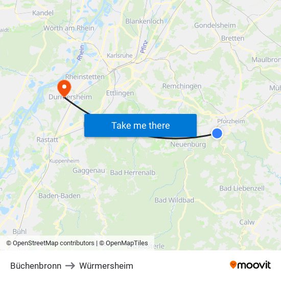 Büchenbronn to Würmersheim map