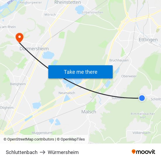 Schluttenbach to Würmersheim map