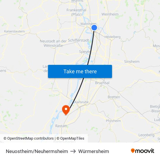 Neuostheim/Neuhermsheim to Würmersheim map