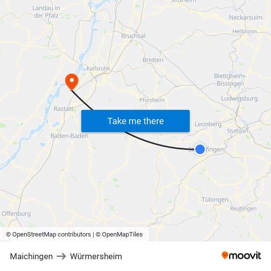 Maichingen to Würmersheim map