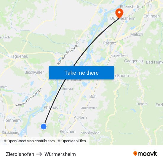 Zierolshofen to Würmersheim map